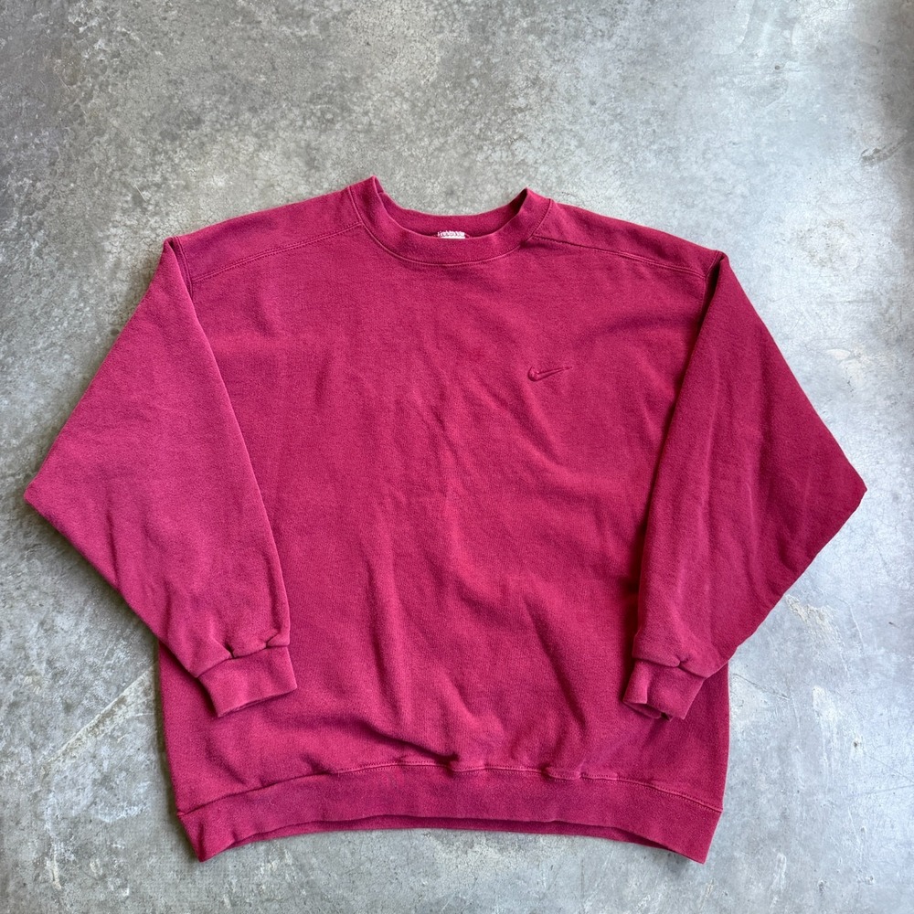 Vintage 90s Nike Red Crewneck Sweatshirt Made In USA Embroidered Swoosh XL 24x27